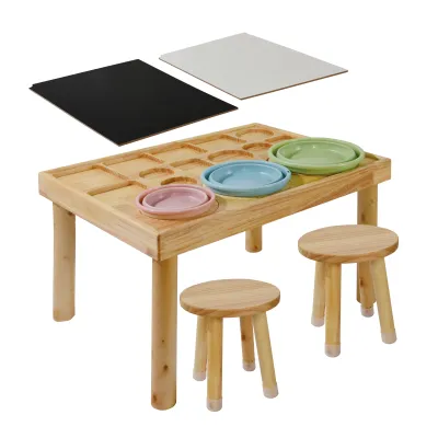 Sensory Table for Toddlers 1-3 with 2 Chairs, Wooden Kid Activity Table Chair Set with Double-Sided Boards for Sand and Water Play(Clearance, no after-sales)