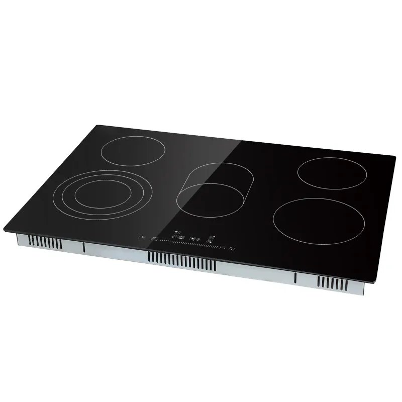 Built in Electric Stove Top, 30.3 x 20.5 inch 5 Burners, 240V Glass Radiant Cooktop with Sensor Touch Control, Timer & Child Lock Included, 9 Power Levels for Simmer Steam Slow Cook Fry