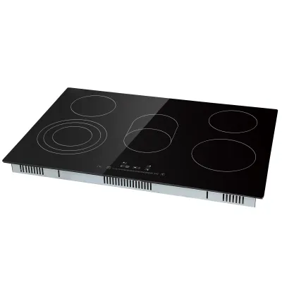 Built in Electric Stove Top, 30.3 x 20.5 inch 5 Burners, 240V Glass Radiant Cooktop with Sensor Touch Control, Timer & Child Lock Included, 9 Power Levels for Simmer Steam Slow Cook Fry