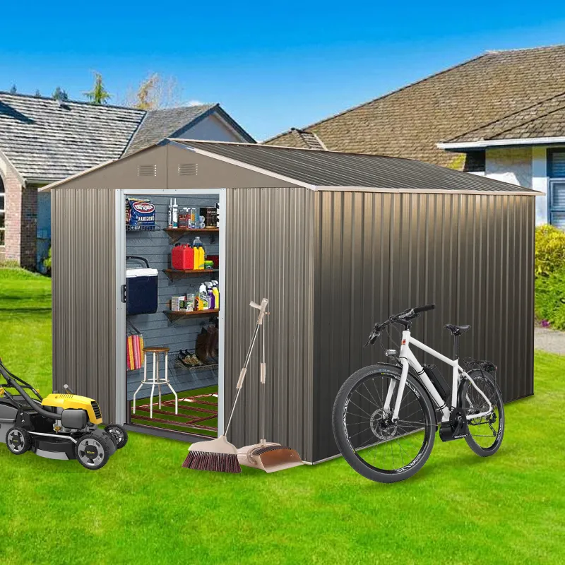 8x10ft Outdoor Metal Storage Shed with metal foundation Gray