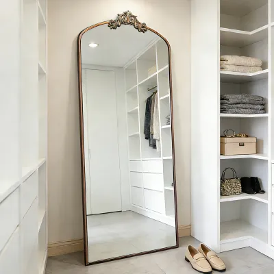 Full Length Mirror 36x66 Inch Vintage Ornate Arched Floor Mirror Metal Framed Mirror Dressing Mirror Oversized Wall Mirror, for Entryway, Living Room, Bedroom, Clothing Shop,  Antique Bronze