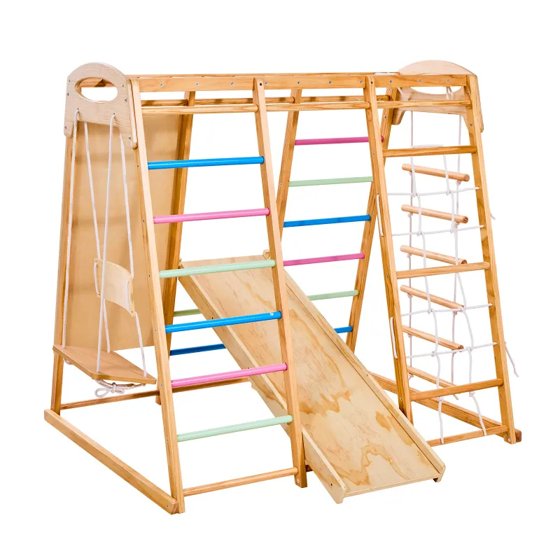 Indoor Playground Jungle Gym 7-in-1 Wooden Indoor Playground for Kids