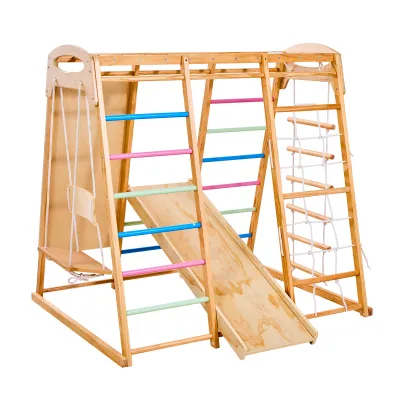 Indoor Playground Jungle Gym 7-in-1 Wooden Indoor Playground for Kids