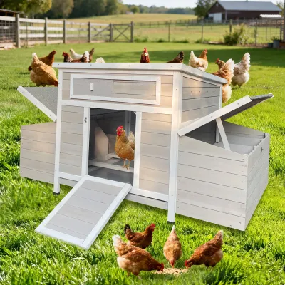 Large Wooden Chicken Coop Outdoor Hen House Poultry Cage for Outdoor with 2 Sides Nesting Boxes