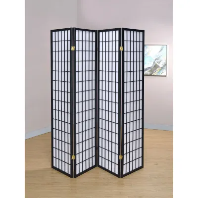 Sartre Black 4-Panel Room Divider Folding Shoji Screen