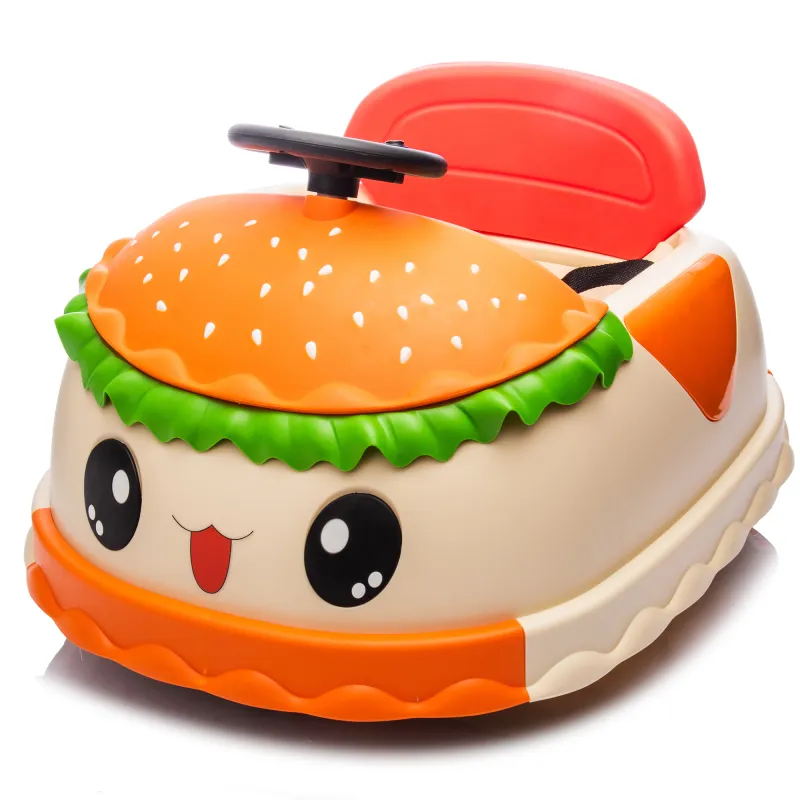 12V Kids Ride On Electric Bumper Car W/Parents Control,Cute&Realistic Hamburger Design,360 Degree Rotation,Storing Space,Bluetooth,Music,USB,Silent wheel,LED Lights,Power Display,Anti-rollover For 2-5