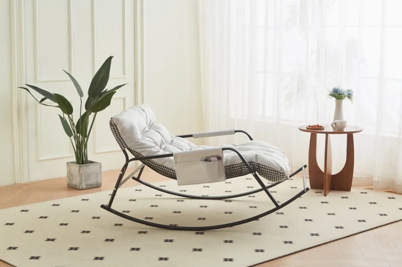 Rocking Chair with Extra-Wide Technical leather Upholstered Gliding Chair Boucle Reclining Chair, Modern Accent Chair for Living Room Nursery Bedroom -white