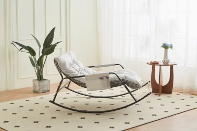 Rocking Chair with Extra-Wide Technical leather Upholstered Gliding Chair Boucle Reclining Chair, Modern Accent Chair for Living Room Nursery Bedroom -white