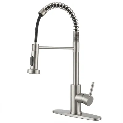 Kitchen Faucet with Pull Down Sprayer Industrial 1 Handle 1 Hole Or 3 Hole Faucet for Farmhouse Camper Laundry Utility Rv Wet Bar Sinks, Stainless Steel, Brushed Nickel