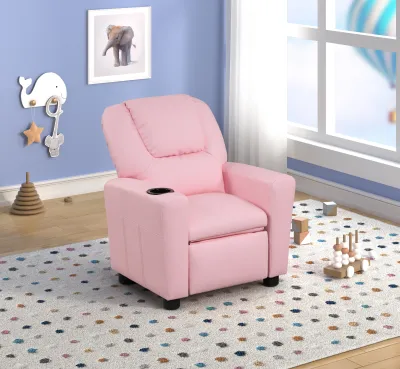 Marisa 23" Pink PU Leather Kids Recliner Chair with Cupholder