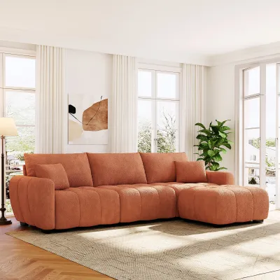 [VIDEO] 110" Modular Sectional Sofa, L Shape with Extra-large Seat, Pull-line Design, Movable Ottoman, High Density Foam, Free Combination, Sturdy Metal&Wood Frame, Boucle Fabric