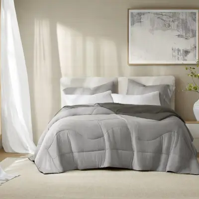 1-Piece Full/Queen Reversible Tencel Comforter Blanket,Gray