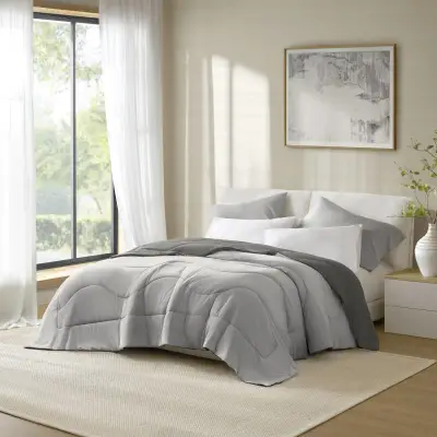 1-Piece King/Cal King Reversible Tencel Comforter Blanket,Gray