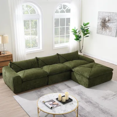 [VIDEO]116'' Fully Compressed Sofa with High Density Foam, Integrated Backrest&Seat Cushion, Decorative Edging, Legless Design without Frame, No Assembly Required, Free Combination, Particle Chenille