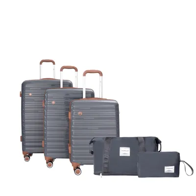 5-Piece Luggage Set,PP Hardshell Luggage Set with TSA Lock and Durable Spinner Wheels (20"24"28 +a travel bag and a toiletry bag,Dark Grey)
