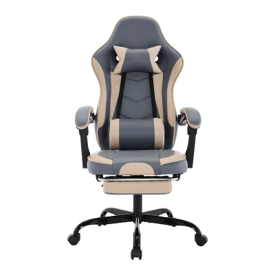 Gaming Chair, Ergonomic Computer Chair with Footrest and Massage Lumbar Support, Height Adjustable Swivel Video Game Chair for Adults, 300lb Max, Blue Beige