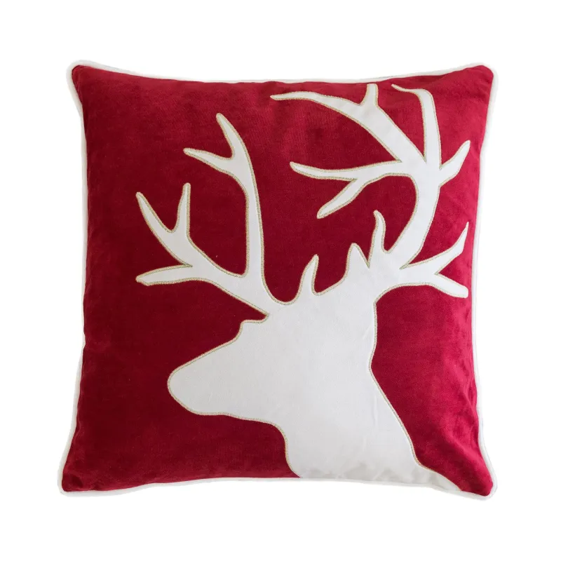 Holiday Reindeer Velvet Accent Pillow 20x20 – Red and White with Insert
