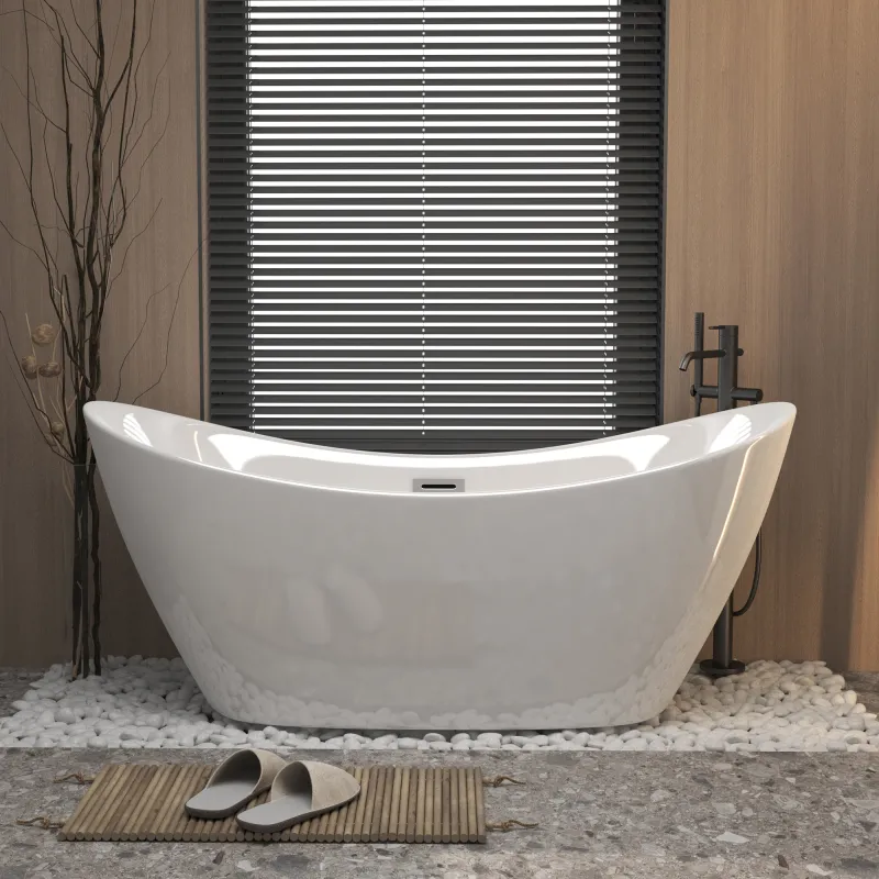 59 "Acrylic freestanding tub, Gloss white,  with chrome overflow and pop-up Drain, CUPC Certified