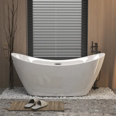 59 "Acrylic freestanding tub, Gloss white,  with chrome overflow and pop-up Drain, CUPC Certified