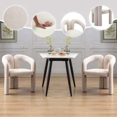 Contemporary Designed Velvet Fabric Upholstered Accent/Dining Chair /Barrel Side Chairs Kitchen Armchair for Living Room set of 2 (Beige Velvet)