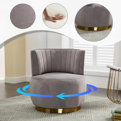 360 Degree Swivel Cuddle Barrel Accent Sofa Chairs, Round Armchairs with Wide Upholstered, Fluffy Velvet Fabric Chair for Living Room, Bedroom, Office, Waiting Rooms