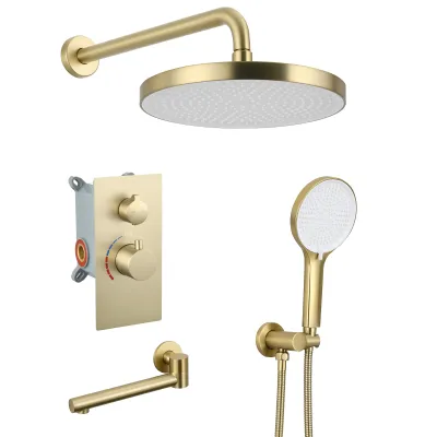 Luxury 3-Function Shower System Set - Solid Brass Control Valve, 10" Overhead Shower, 3-Spray Handheld, with Bathtub Spout