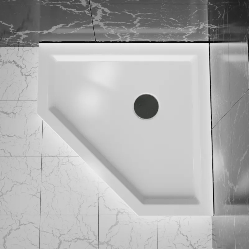 Goodyo 36 in. D x 36 in. W x 3.4 in. H Corner Drain Neo-Angle Shower Base in White