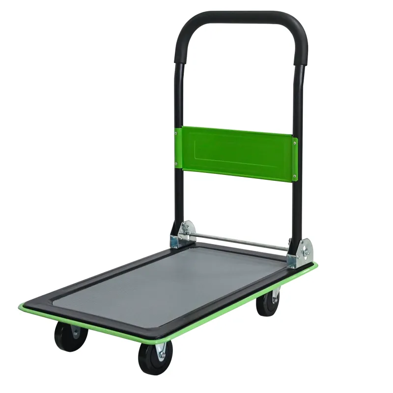 Flatbed Cart, 330lbs Heavy Duty Capacity Platform Hand Truck 360 Degree Swivel Wheels Foldable Push Hand Cart for Loading and Storage, Warehouse-Green