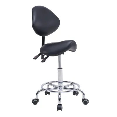Saddle Stool Chair with Backrest Swivel Hydraulic Ergonomic Tilt Seat Chair with Wheels Footrest for Medical Hospital Clinic Dental-Black