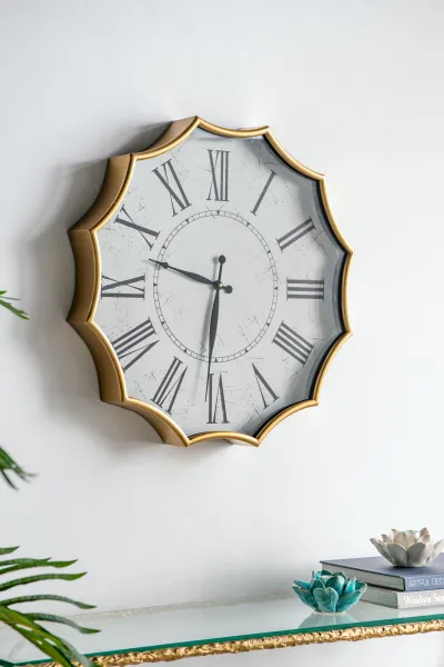 23.5x2.5x23.5" Vintage Roman Numeral Wall Clock with Gold Trim