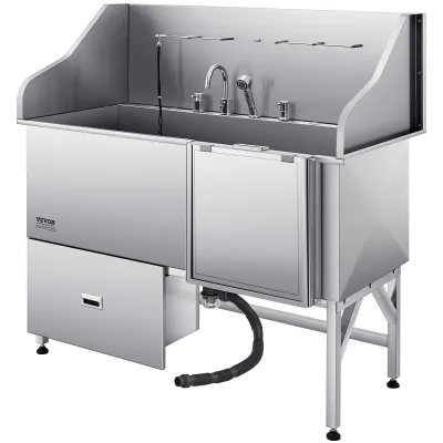 61 Inch Dog Grooming Bath Tub Stainless Steel w Ramp Water Filter