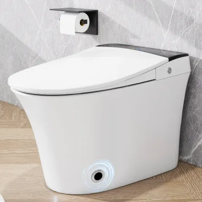 Heated Seat Smart Toilet, One Piece Toilet, Automatic Flush Tankless Toilet without Bidet, with Foot sensor Flush, Blue Night Light, Knob Control, Power Outage Flushing, Soft Close Cover,White