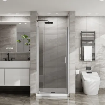 Goodyo 34"x72" Pivot Shower Door, 1/4 inch Thick Tempered Glass Swing Shower Door in Chrome Finish, Semi-Frameless Design