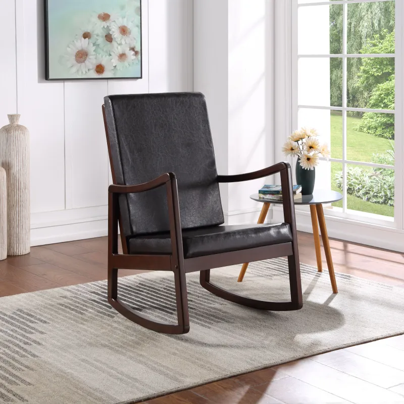 Raina Dark brown Synthenic Leather & Espresso Finish Rocking Chair