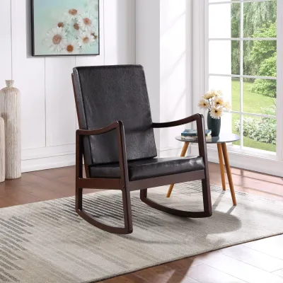 Raina Dark brown Synthenic Leather & Espresso Finish Rocking Chair