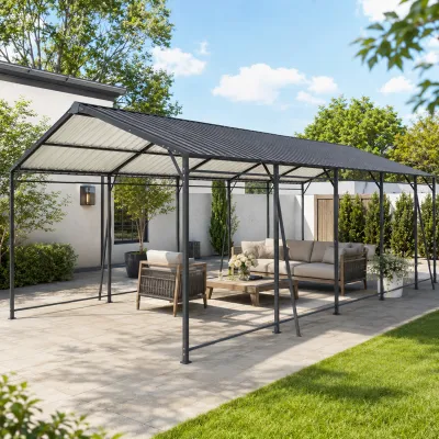 13*26.5 FT Carport, Heavy Duty Carport with Galvanized Steel Roof and Frame, Metal Carport Large Garage with 4 Fixed inclined square tube supports(W540S00066)