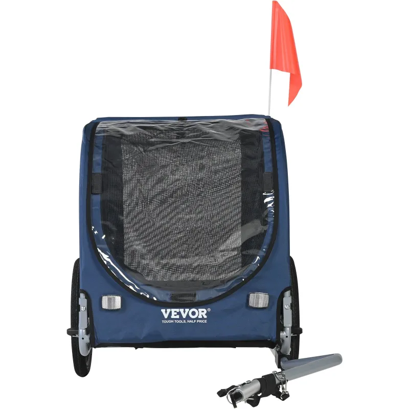 Dog Bike Trailer, Supports up to 100 lbs, Pet Cart Bicycle Carrier, Easy Folding Frame with Quick Release Wheels, Universal Bicycle Coupler, Reflectors, Flag, Collapsible to Store, Blue/Black