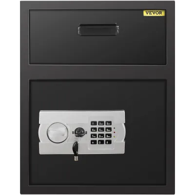 Digital Depository Safe 1.7 Cubic Feet Made of Carbon Steel Electronic Code Lock Depository Safe with Deposit Slot with Two Emergency Keys Depository Box for Home Hotel Restaurant and Office