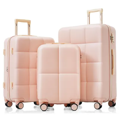 Luggage Set of 3, Airline Certified Carry-on Luggage with Cup Holder, ABS Hard Shell Luggage with Spinner Wheels, pink