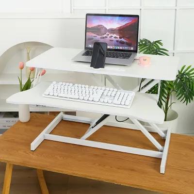 32 Inch Desk Converter, Height Adjustable Sit to Stand Riser, Dual Monitor and Laptop Workstation with Wide Keyboard Tray, Standing Computer Desk, WHITE