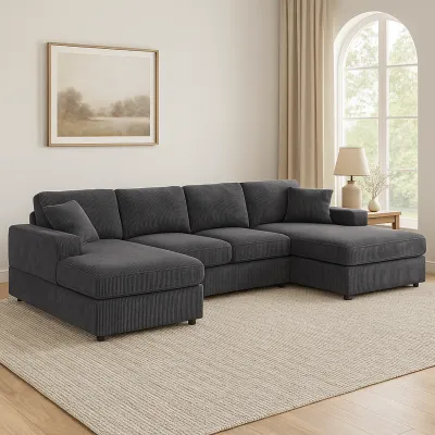 3 - Piece Corduroy Double-Chaise Sectional