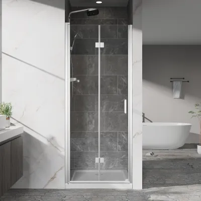 Goodyo Pivot Shower Doors, 32" W x 72" H Frameless Bi-fold Swing Shower Door,1/4" (6mm) Clear Tempered Glass, Chrome Finish Hardware, Reversible Installation