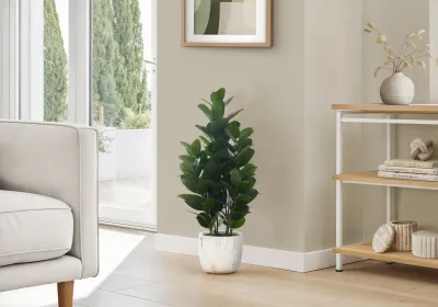 Artificial Plant, 31" Tall, Garcinia Tree, Indoor, Faux, Fake, Floor, Greenery, Potted, Real Touch, Decorative, Green Leaves, White Cement Pot