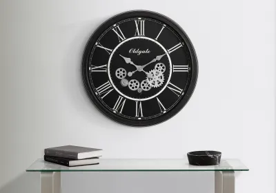 Clocks, 30" Round, Gear Mechanism, Large Oversized, Wall Clock, Black, Transitional