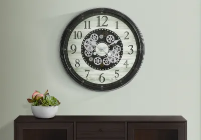 Clocks, 30" Round, Gear Mechanism, Large Oversized, Wall Clock, Brown, Transitional