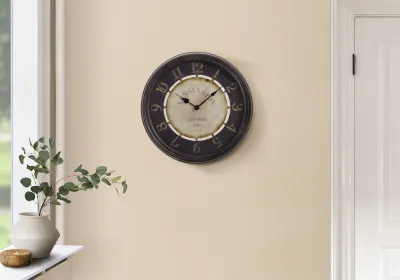 Clocks, 16" Round, Wall Clock, Antique Brown, Transitional