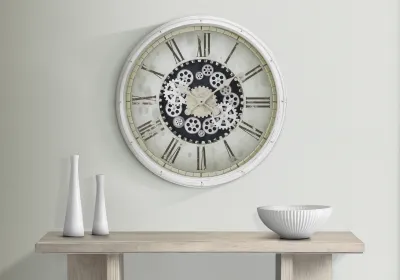 Clocks, 30" Round, Gear Mechanism, Large Oversized, Wall Clock, White, Transitional