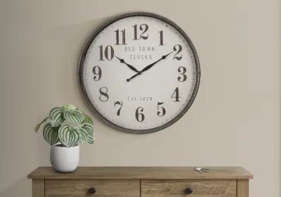 Clocks, 30" Round, Large Oversized, Wall Clock, Brown, Transitional