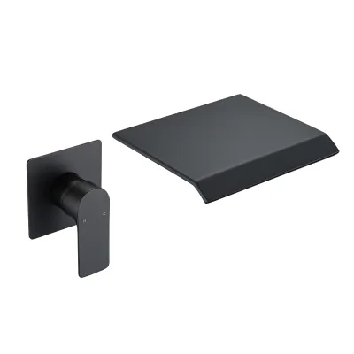 Wall Mount Bathtub Faucet Matte Black Single Handle Modern Bathroom Sink Faucet with Rough in Valve High Flow Filler Waterfall Tub Spout