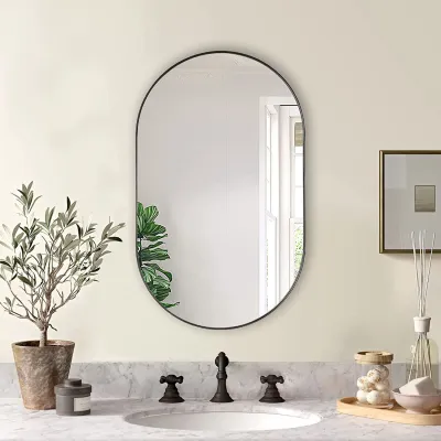 Black 20 x 33 Inch Metal Oval  Mirror